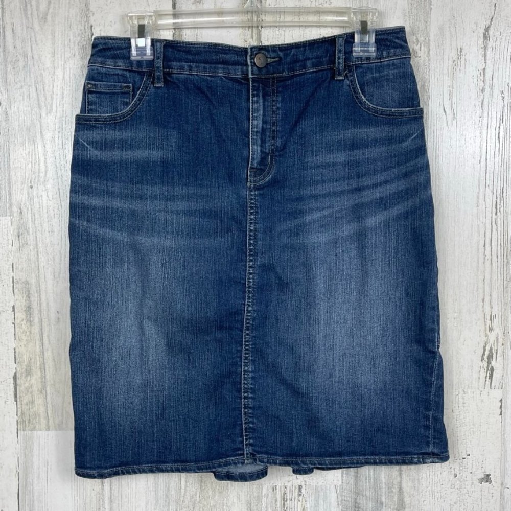 Pilcro & the Letterpress Anthropologie denim skirt pleated hem knee blue size 27